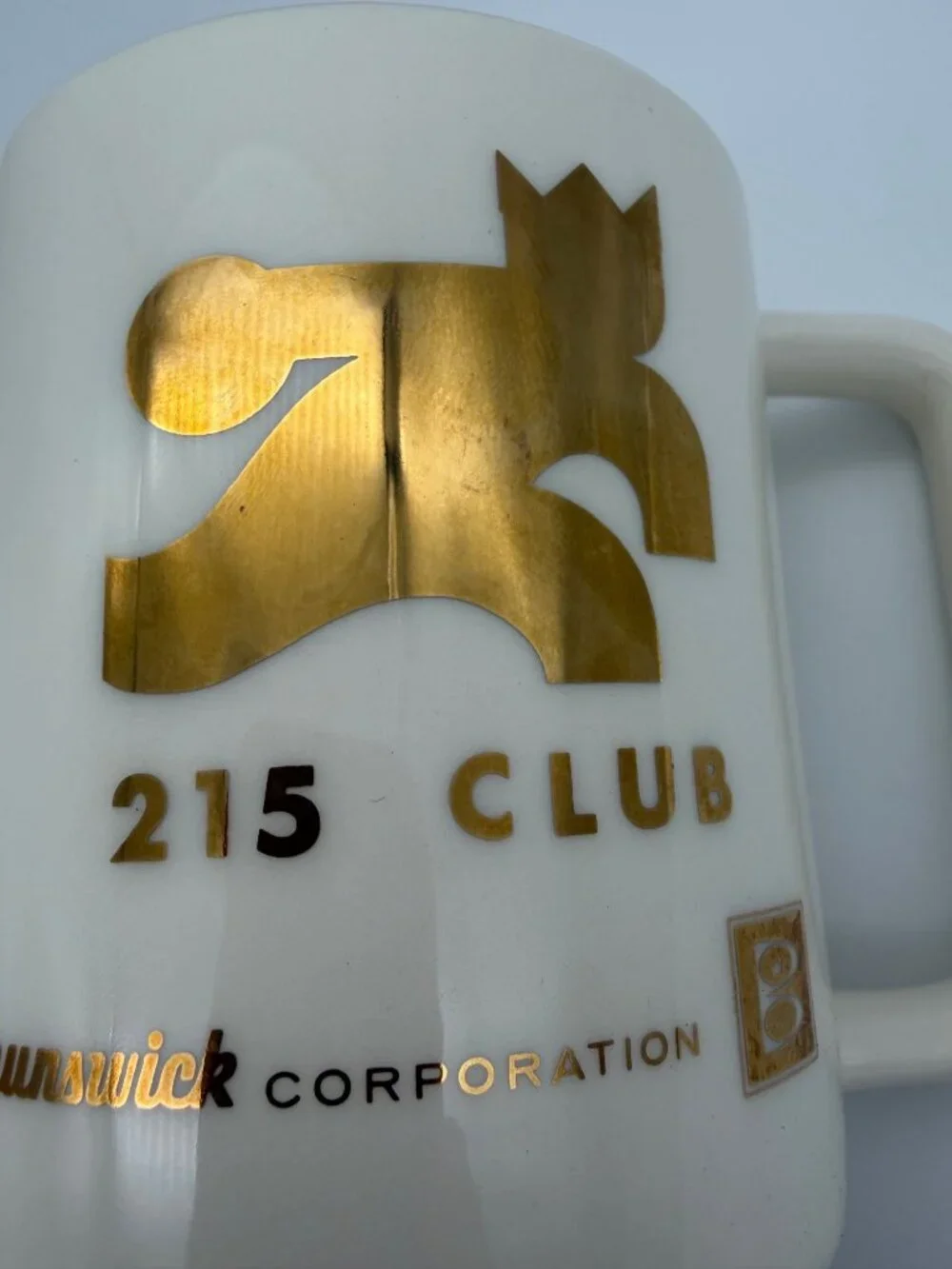 Vintage Brunswick 215 Club Bowling Award Mug Florence Ceramics Gold Tall 4in USA